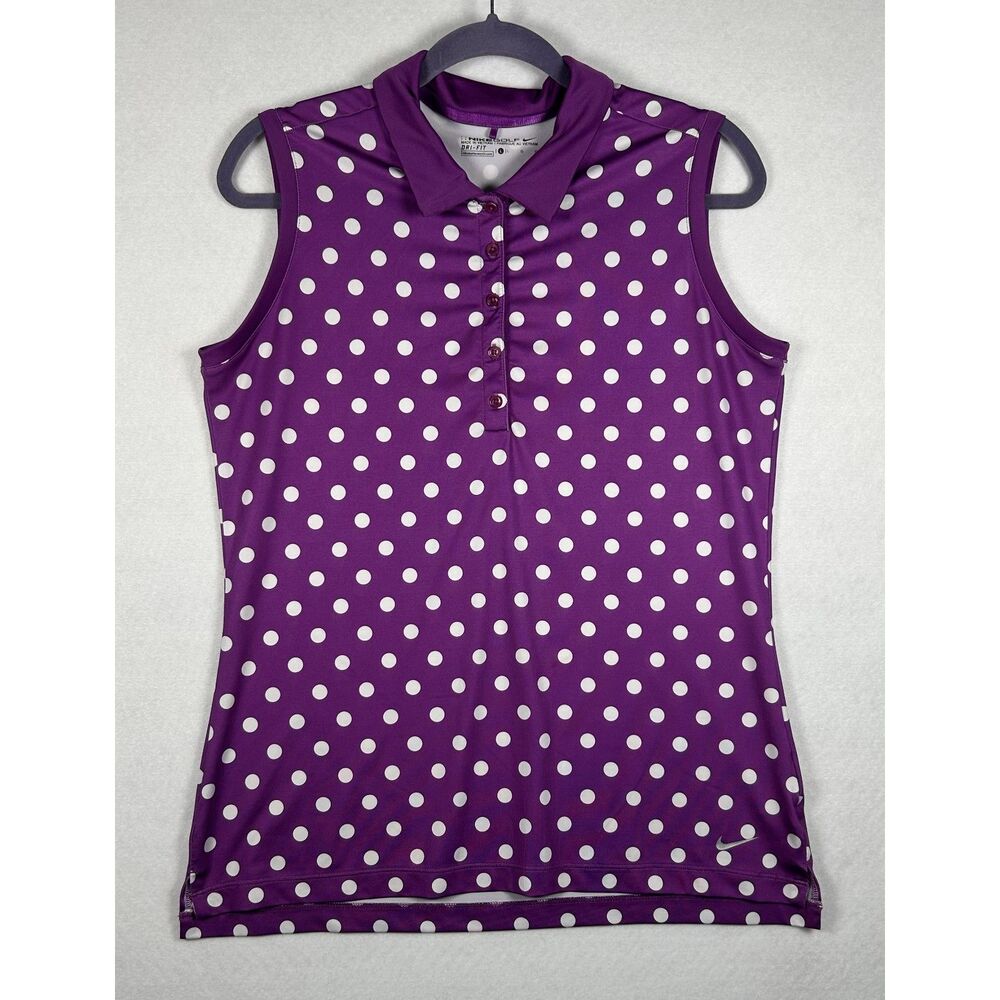 Nike Golf Women's Dri-FIT Purple Polka Dot Sleeveless Polo Shirt – Size Large